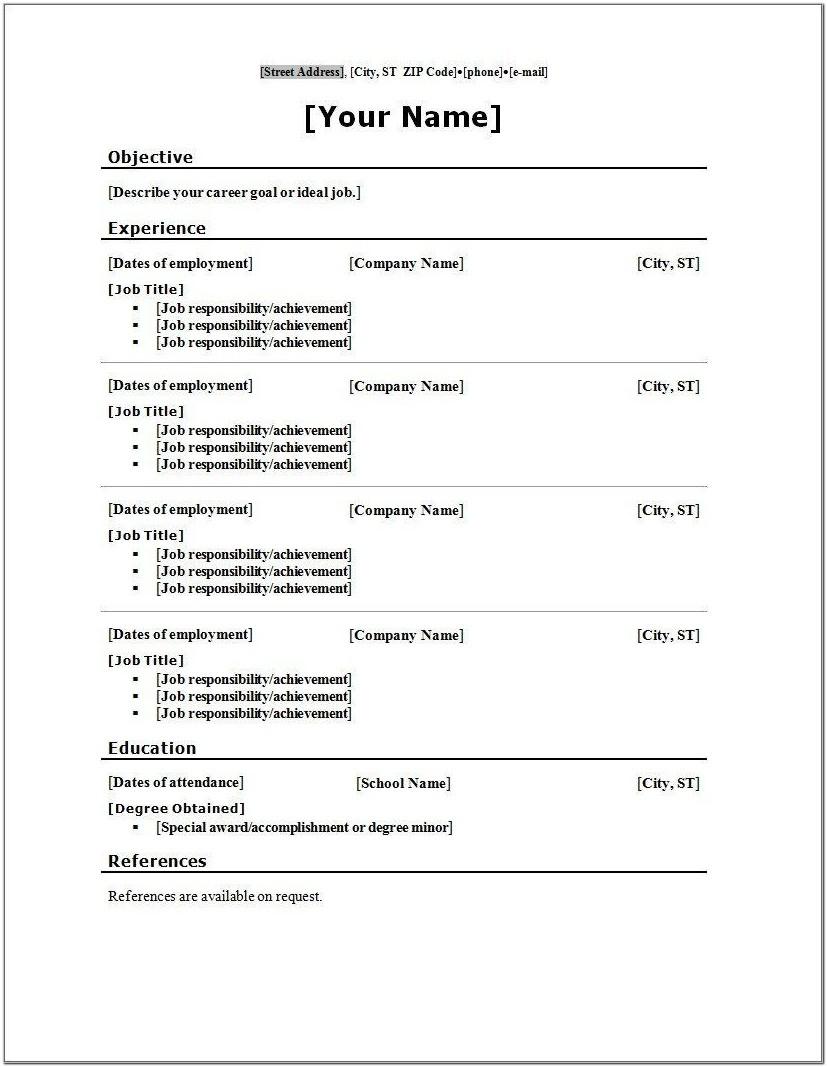 Blank Resume Template Word