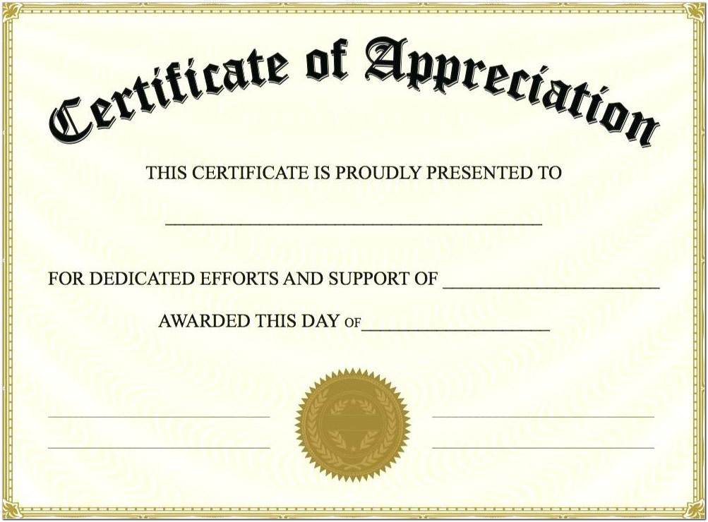 Blank Template For Certificate Of Appreciation
