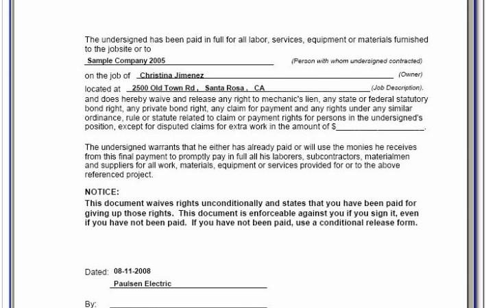 Blank Waiver Of Lien Form Illinois