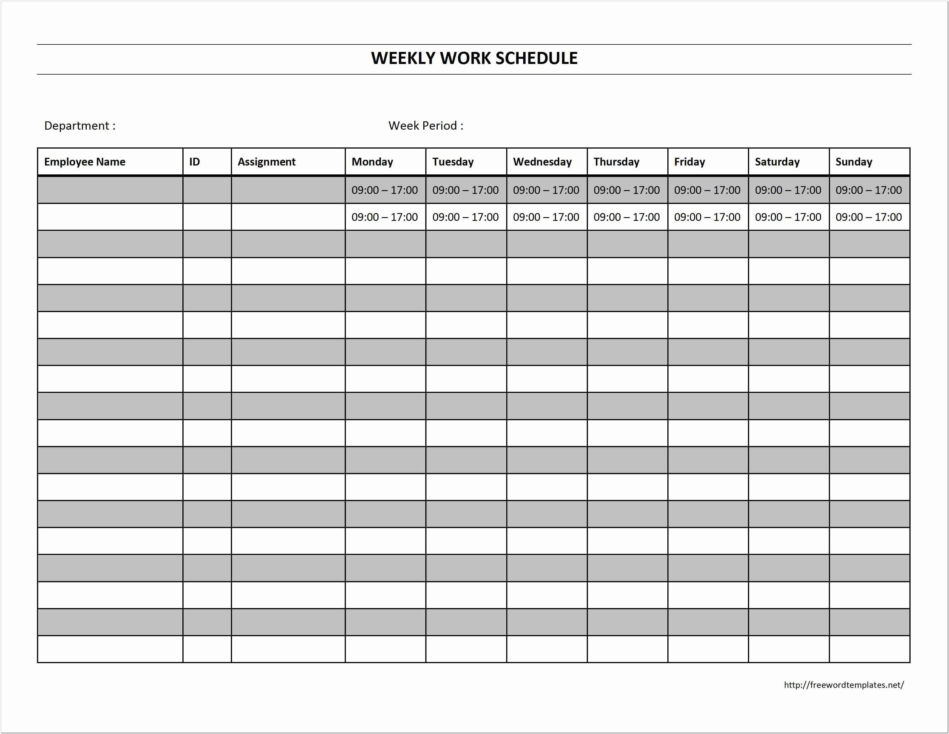 Blank Work Schedule Template