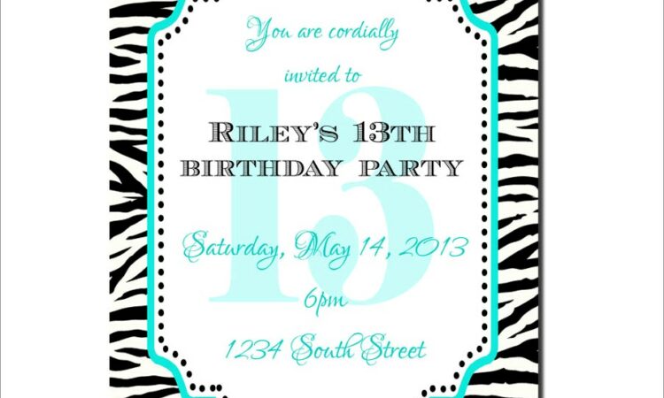 13th Birthday Invitations Templates