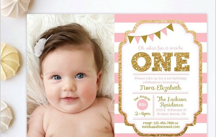 1st Birthday Invitations Girl Pink And Gold