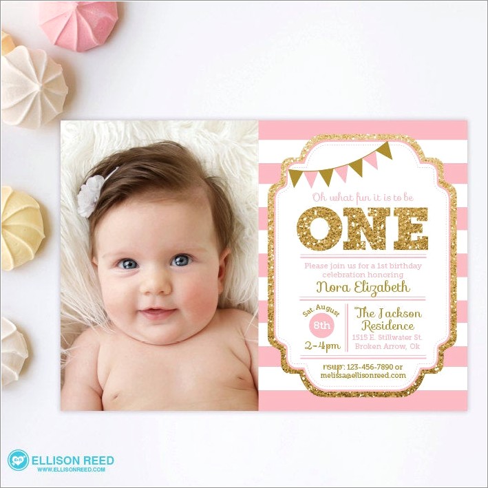 1st Birthday Invitations Girl Pink And Gold
