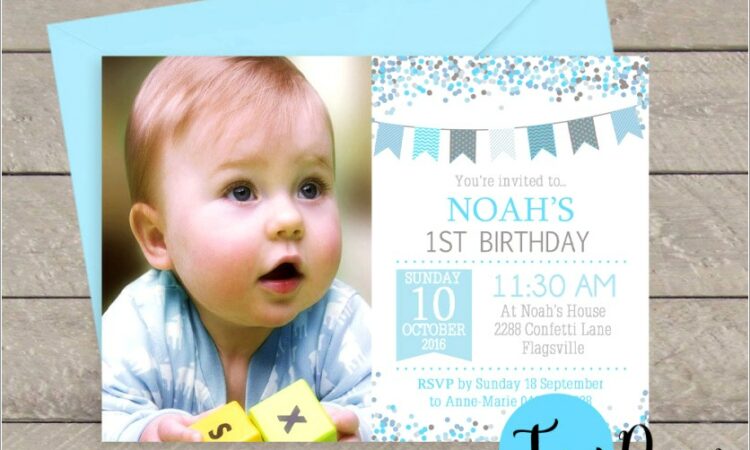 1st Birthday Photo Invitations Boy