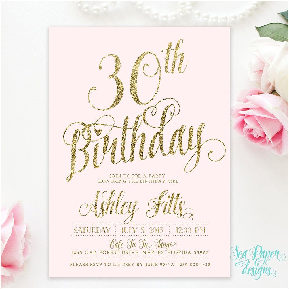 30th Birthday Invitations Rose Gold E Invites