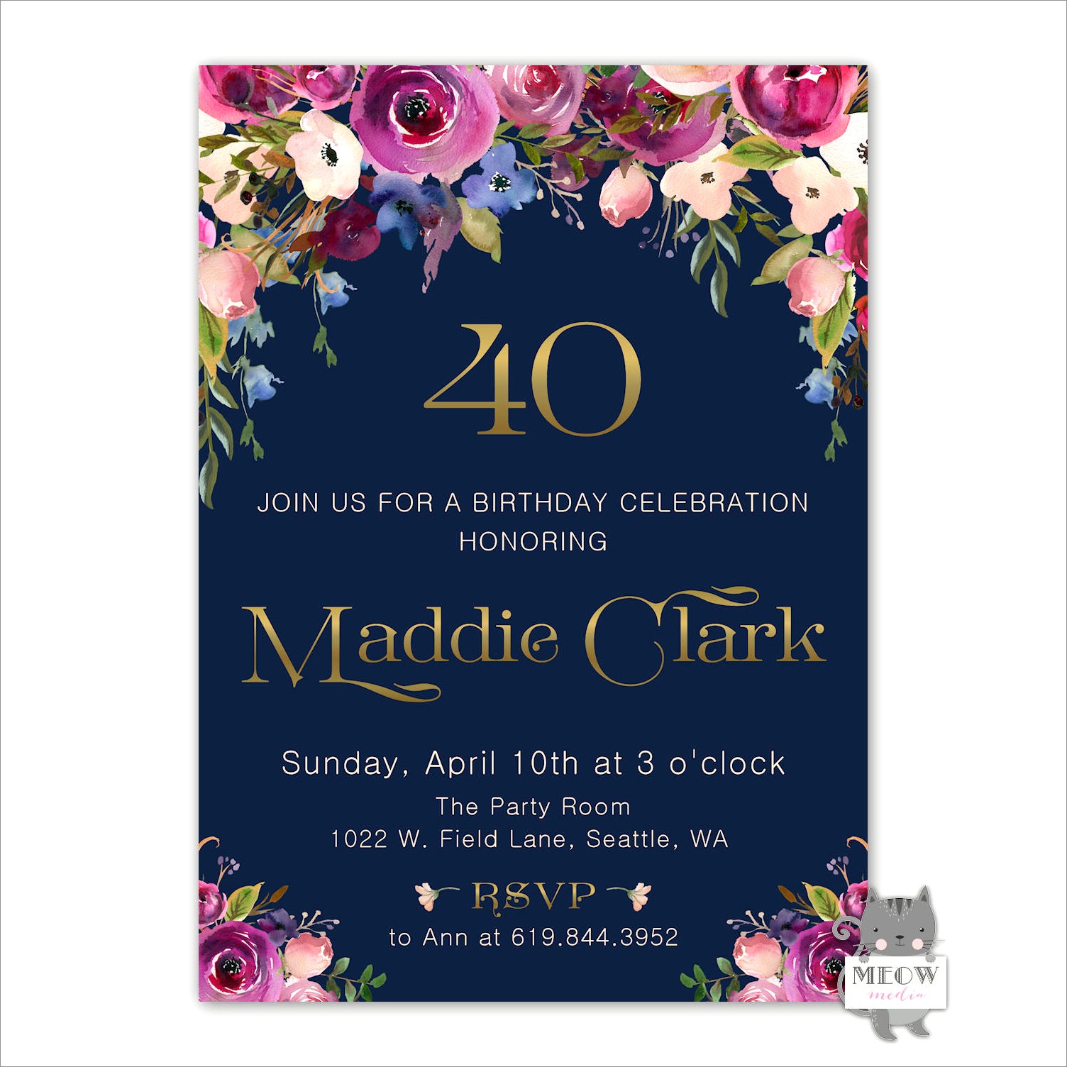 40th Birthday Invite Templates