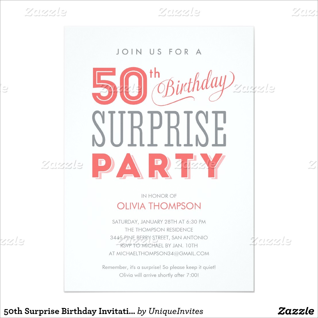 50th Birthday Surprise Invitation Wording