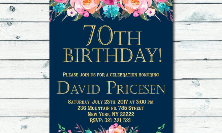 70th Birthday Invitation Cards Designs