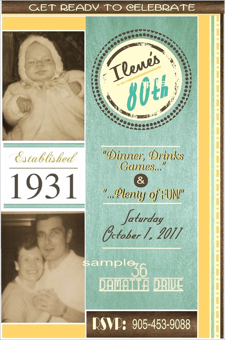 80th Birthday Invitation Designs