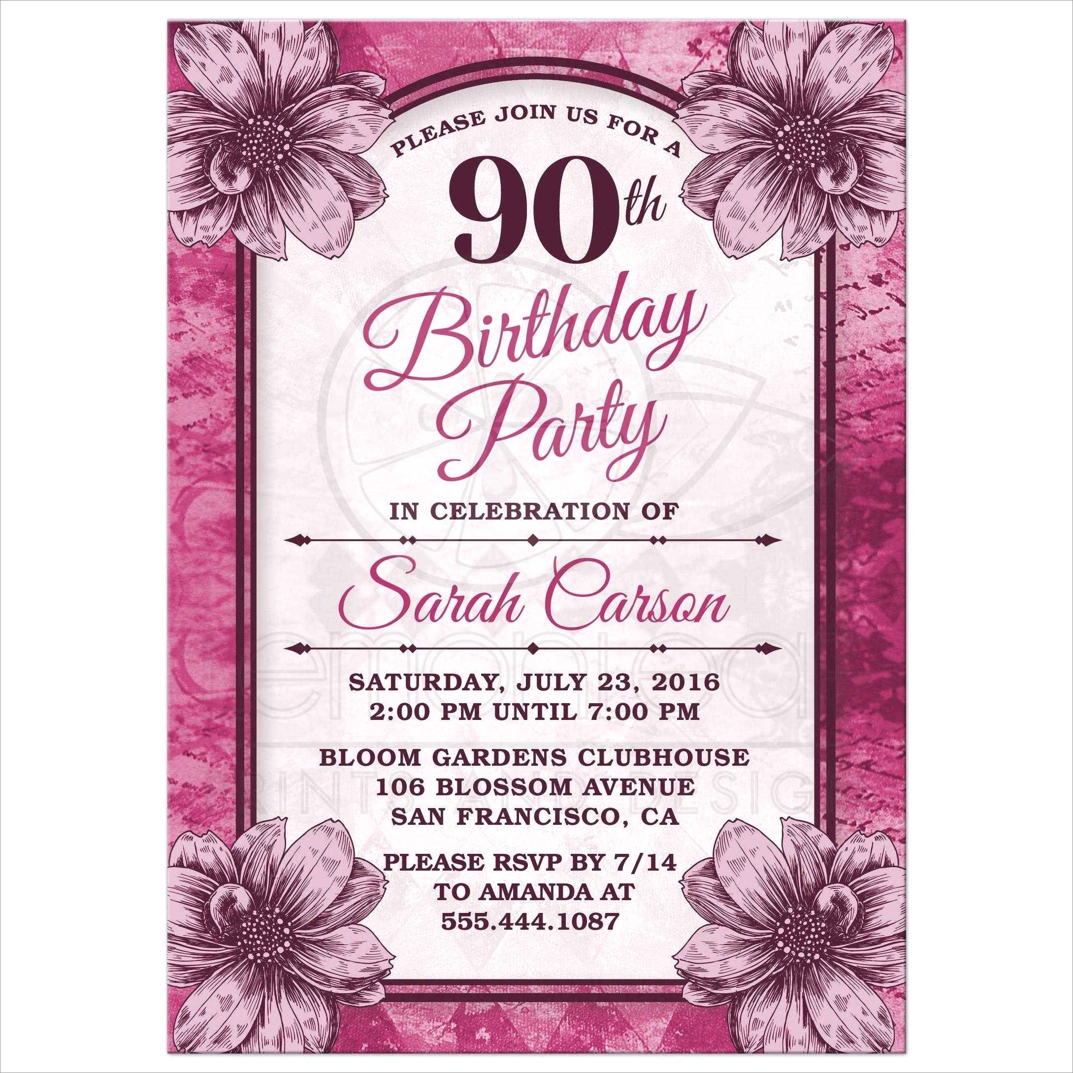 90th Birthday Invitations Templates