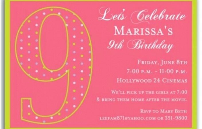 9th Birthday Invitation Girl