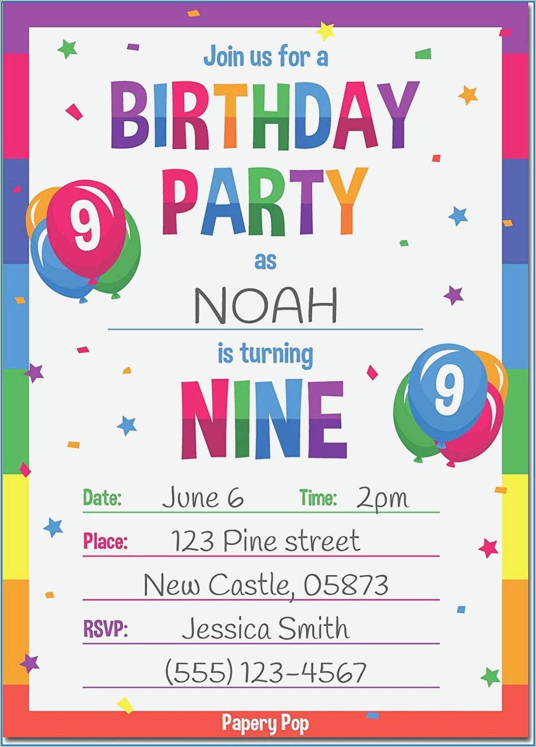 9th Birthday Invitation Template