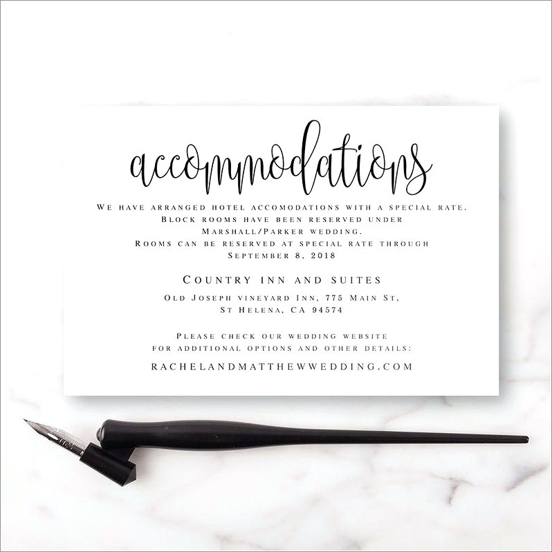 Accommodation Cards For Wedding Invitations Template