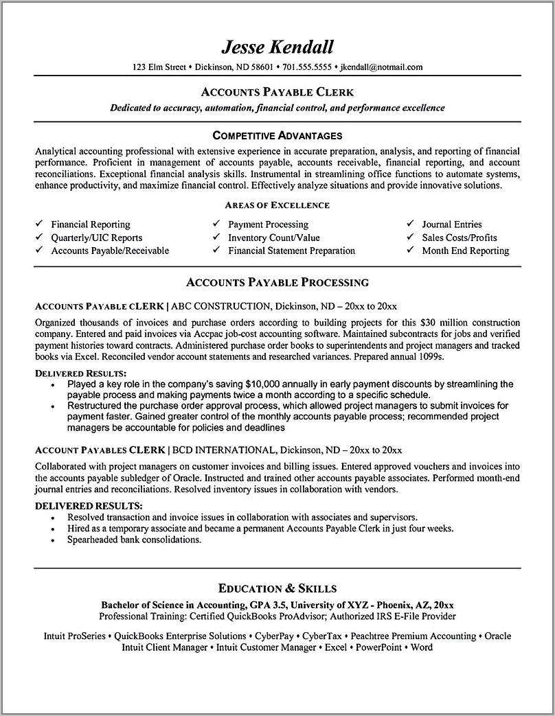 Accounts Payable Manager Resume Examples