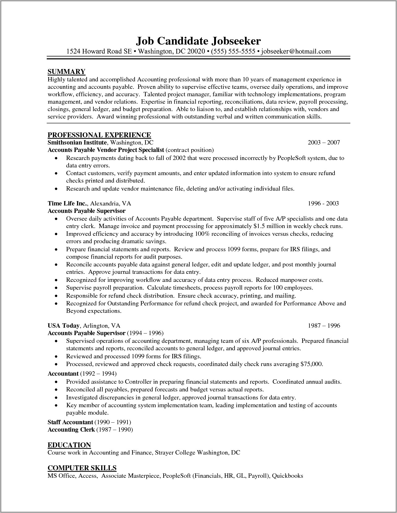 Accounts Payable Resume Objective Examples