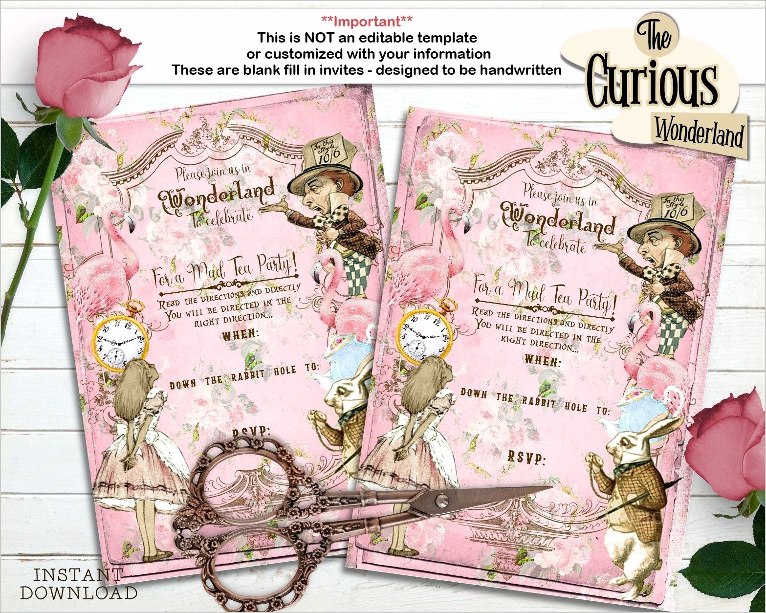 Alice In Wonderland Digital Invitations