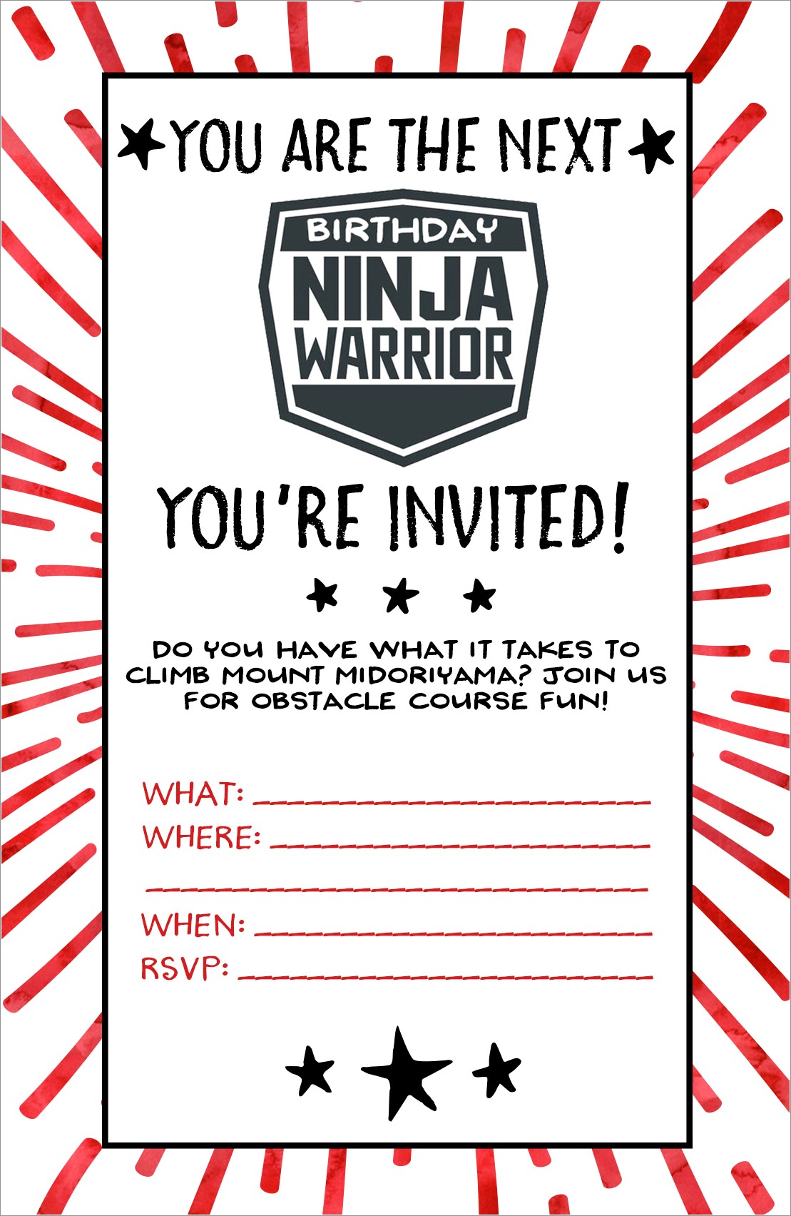 American Ninja Warrior Invitation Template