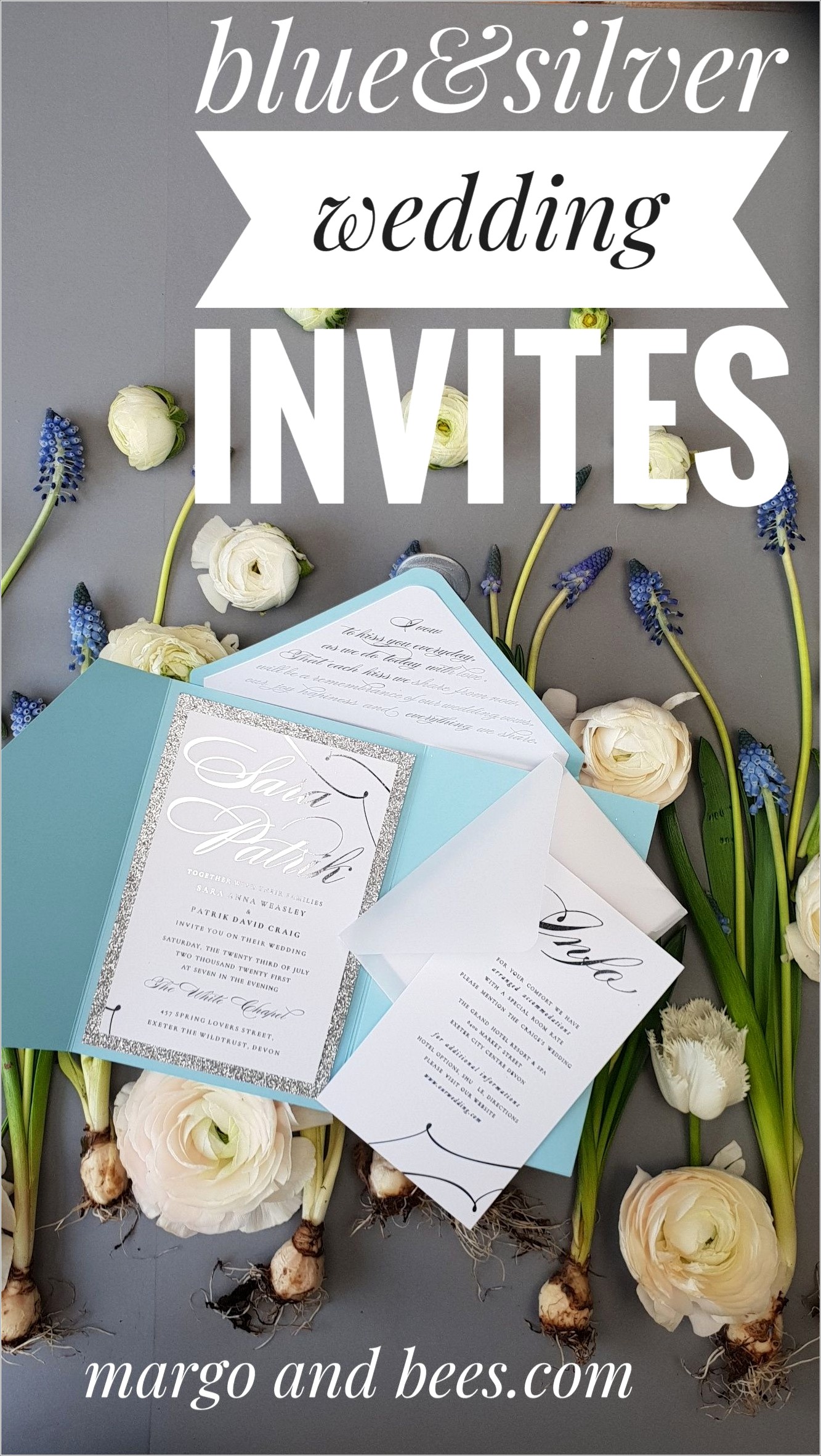 Baby Blue And Silver Wedding Invitations