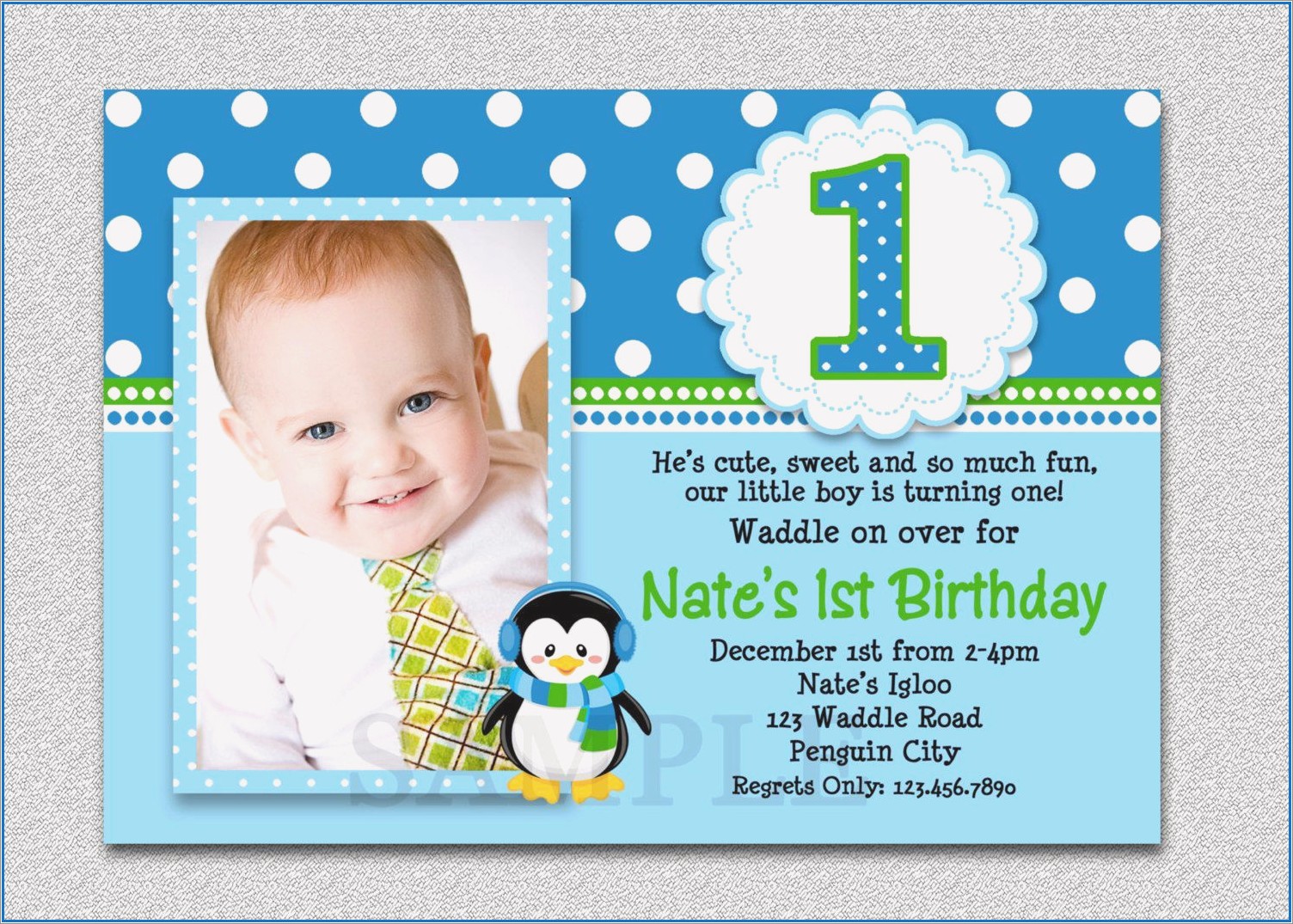 Baby Boy 1st Birthday Invitation Template