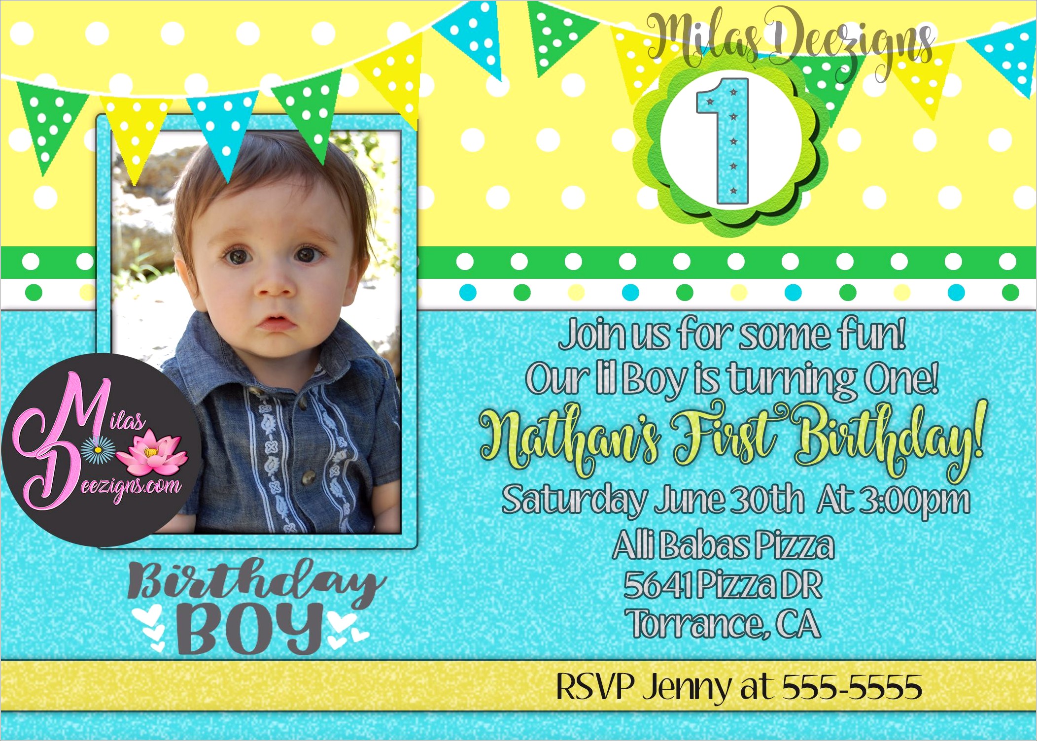 Baby Boy First Birthday Invitation
