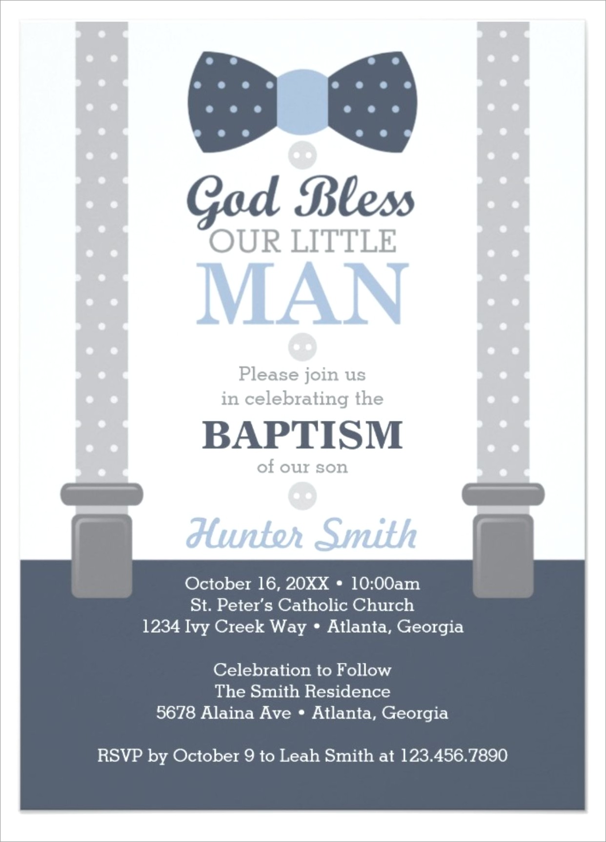 Baby Boy Little Man Baptism Invitation