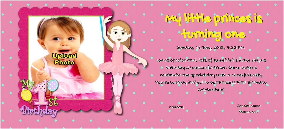 Baby Girl First Birthday Invitation Card