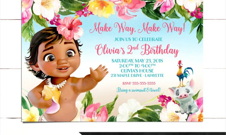 Baby Moana Birthday Invitations