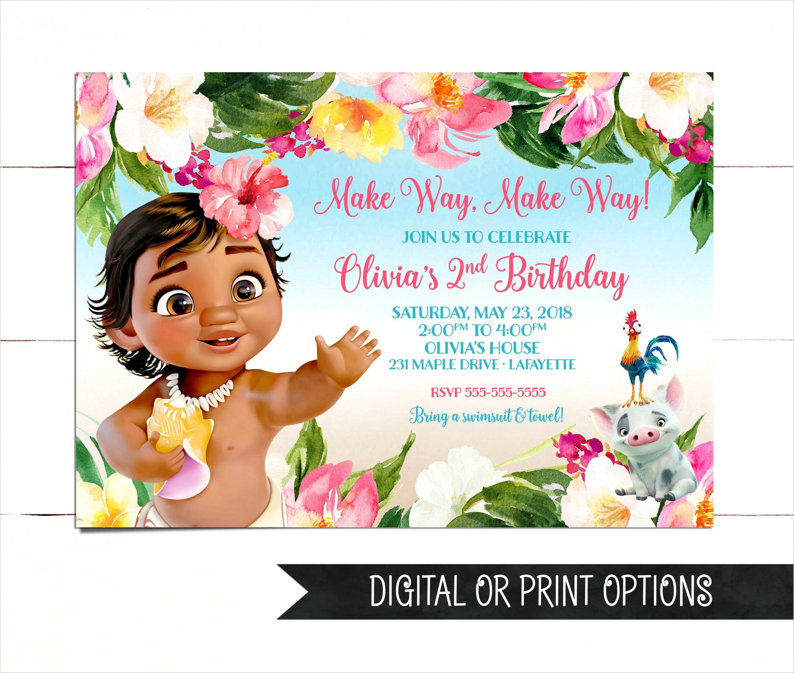 Baby Moana Birthday Invitations