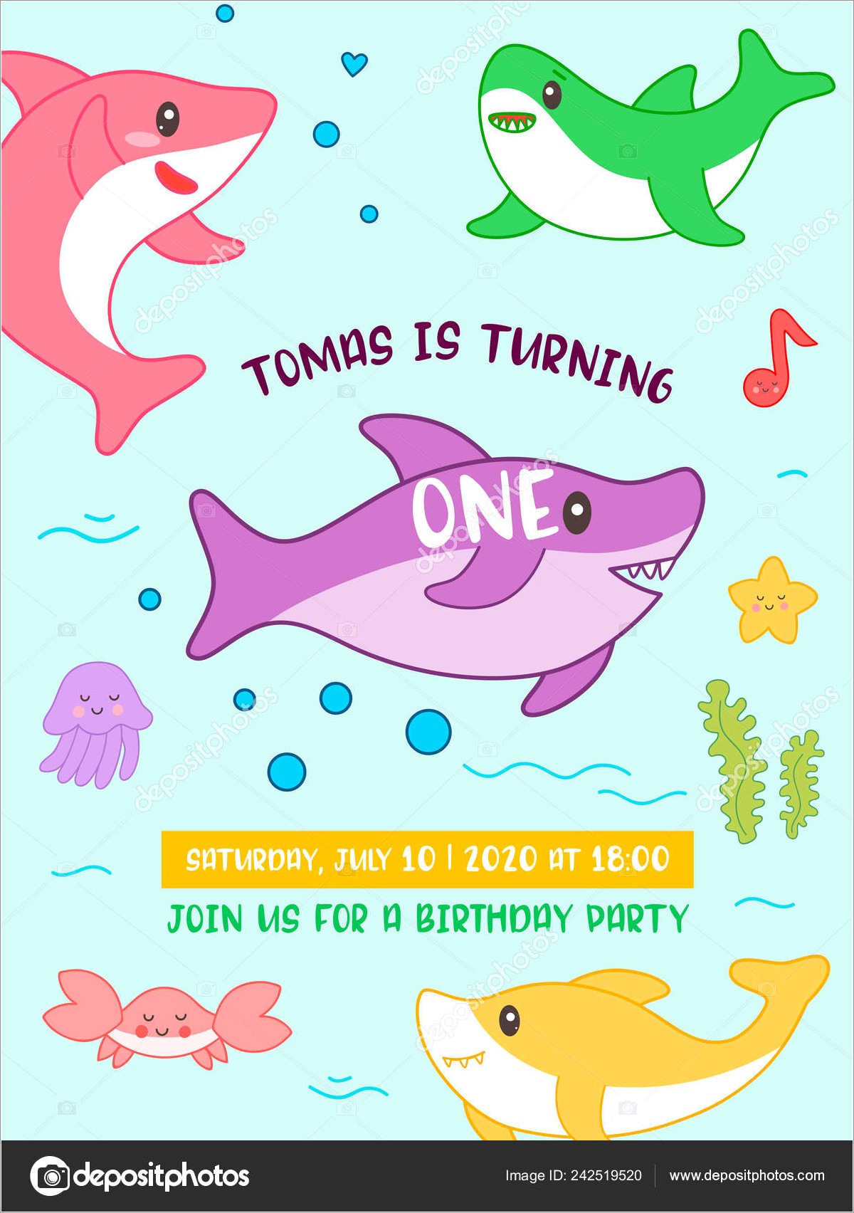 Baby Shark Invitation Card Template