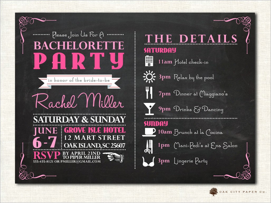 Bachelorette Invitations With Itinerary