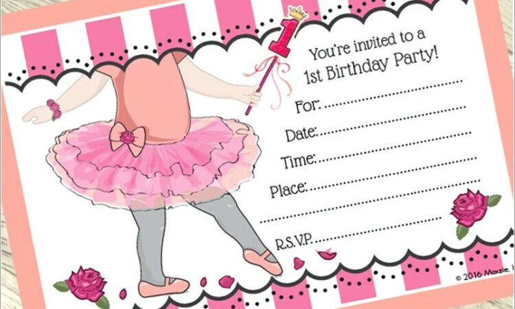 Ballerina 1st Birthday Invitations