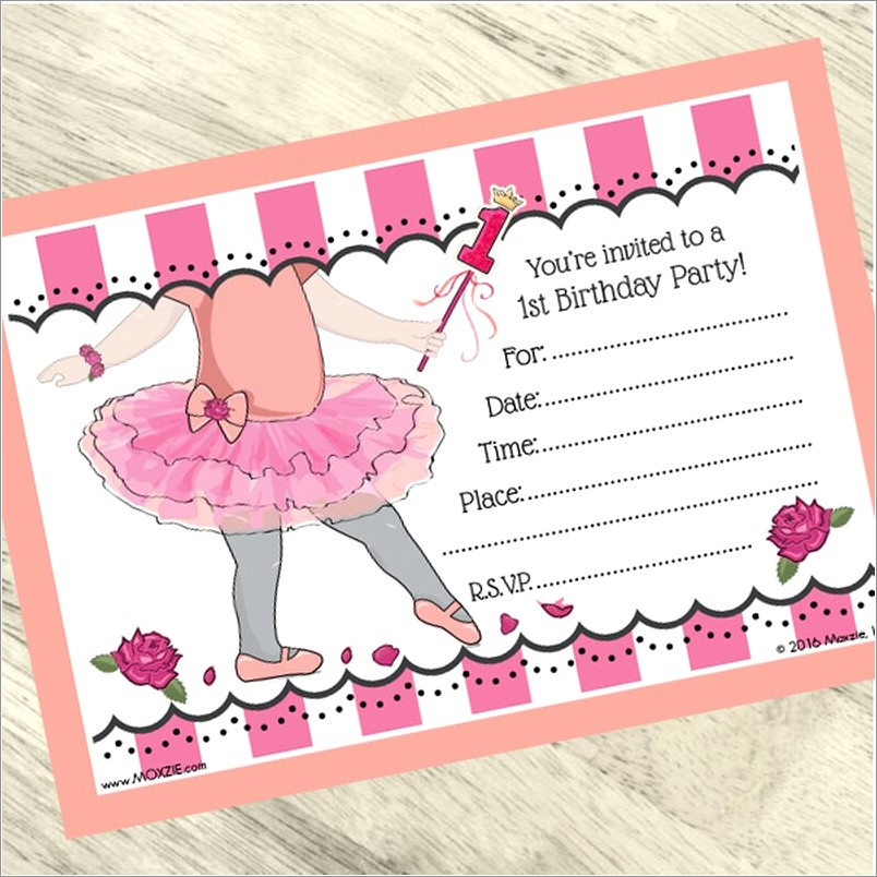 Ballerina 1st Birthday Invitations