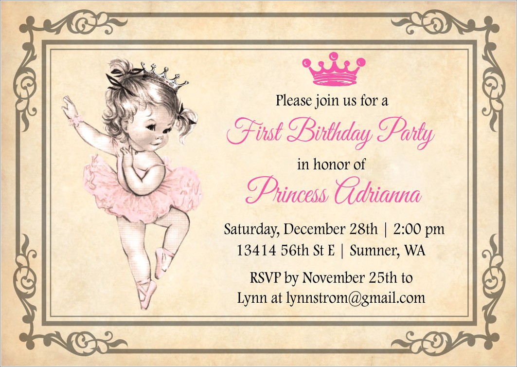 Ballerina First Birthday Invitations