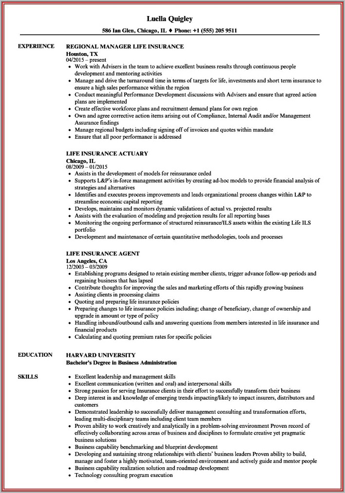 Bankers Life Insurance Agent Resume