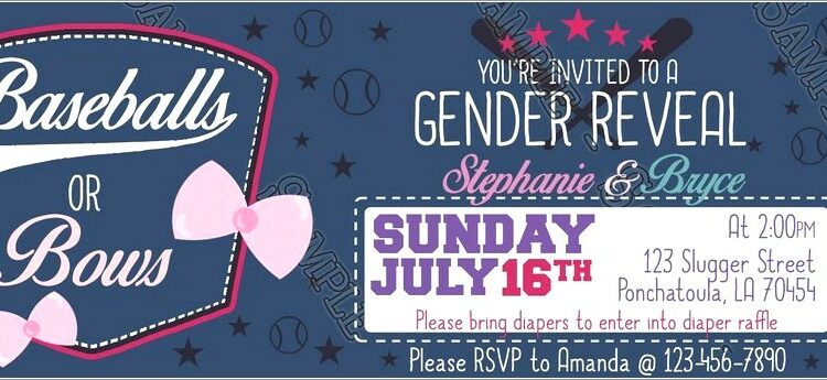 Baseball Or Bows Gender Reveal Invitations