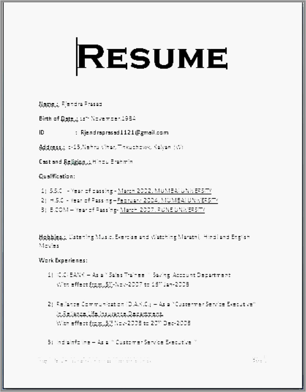 Basic Resume Format Pdf Download
