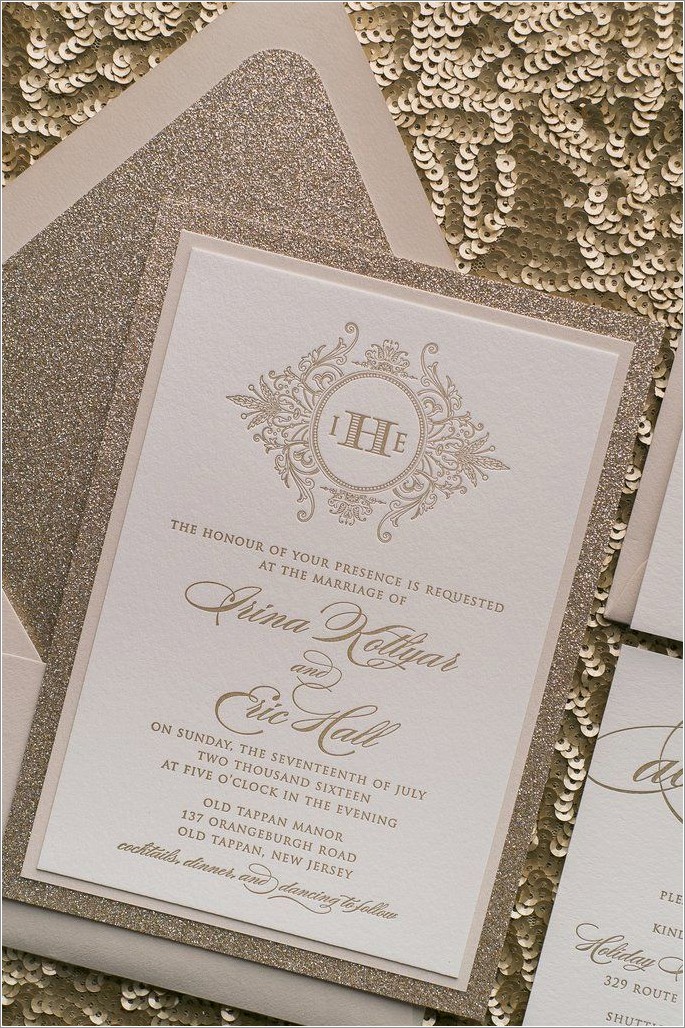 Beige And Gold Wedding Invitations