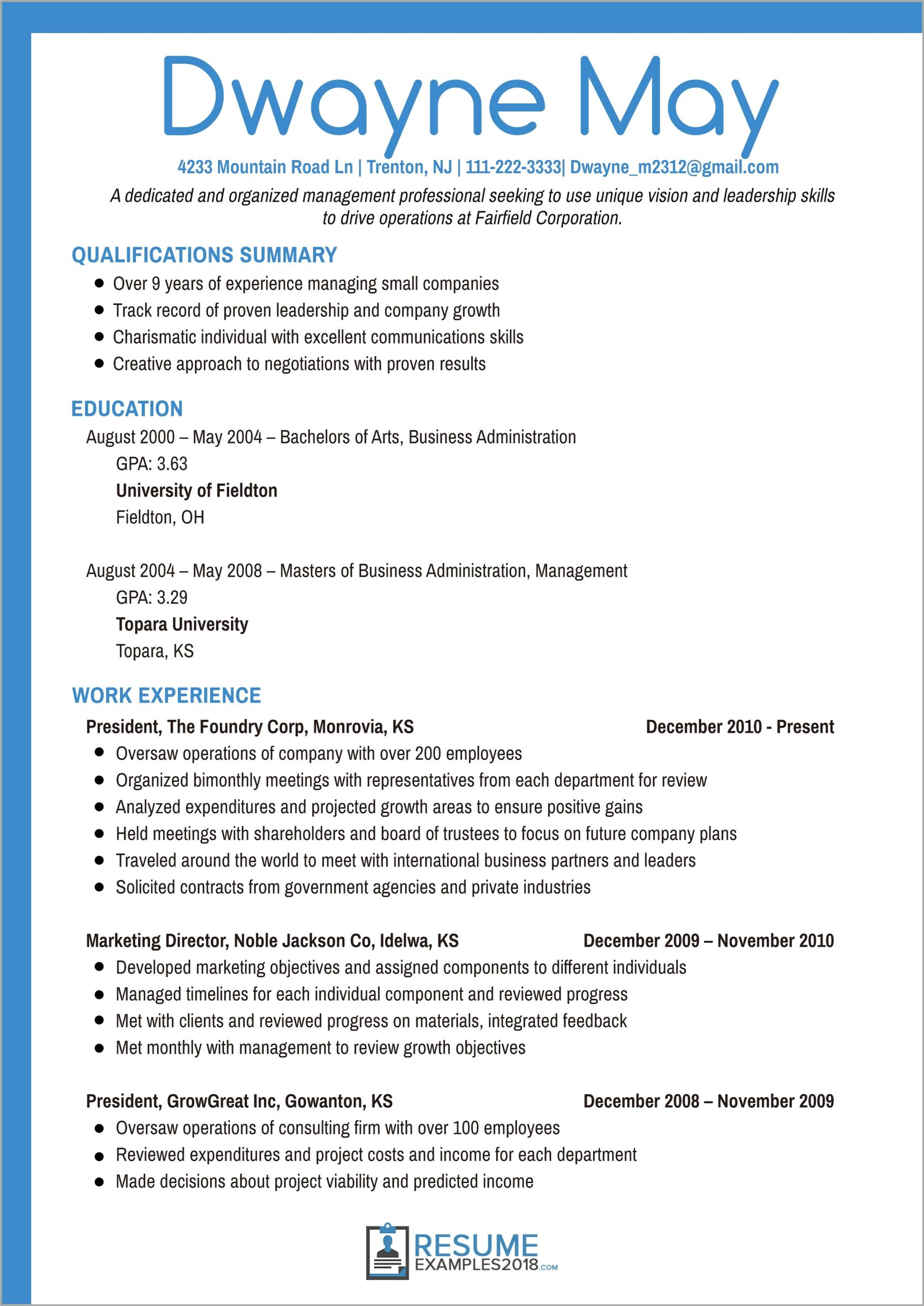 Best Executive Resume Examples 2018