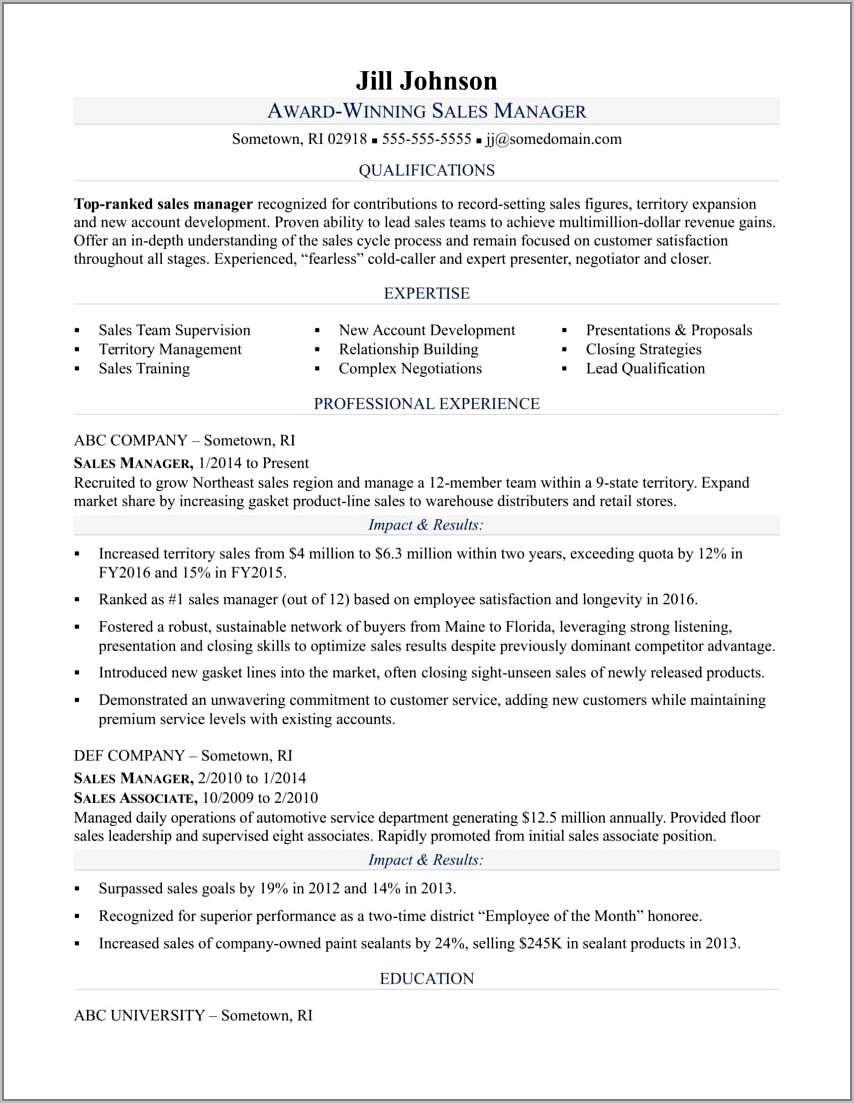 Best Resume Examples For Sales Manager