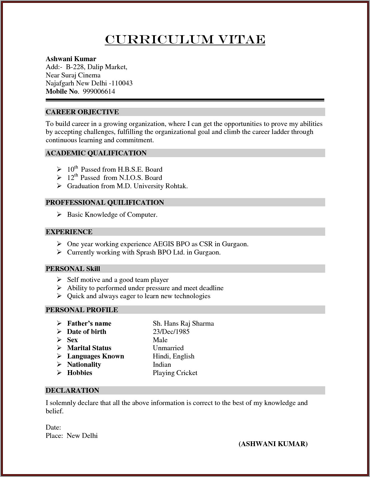 Best Resume Format Download Doc