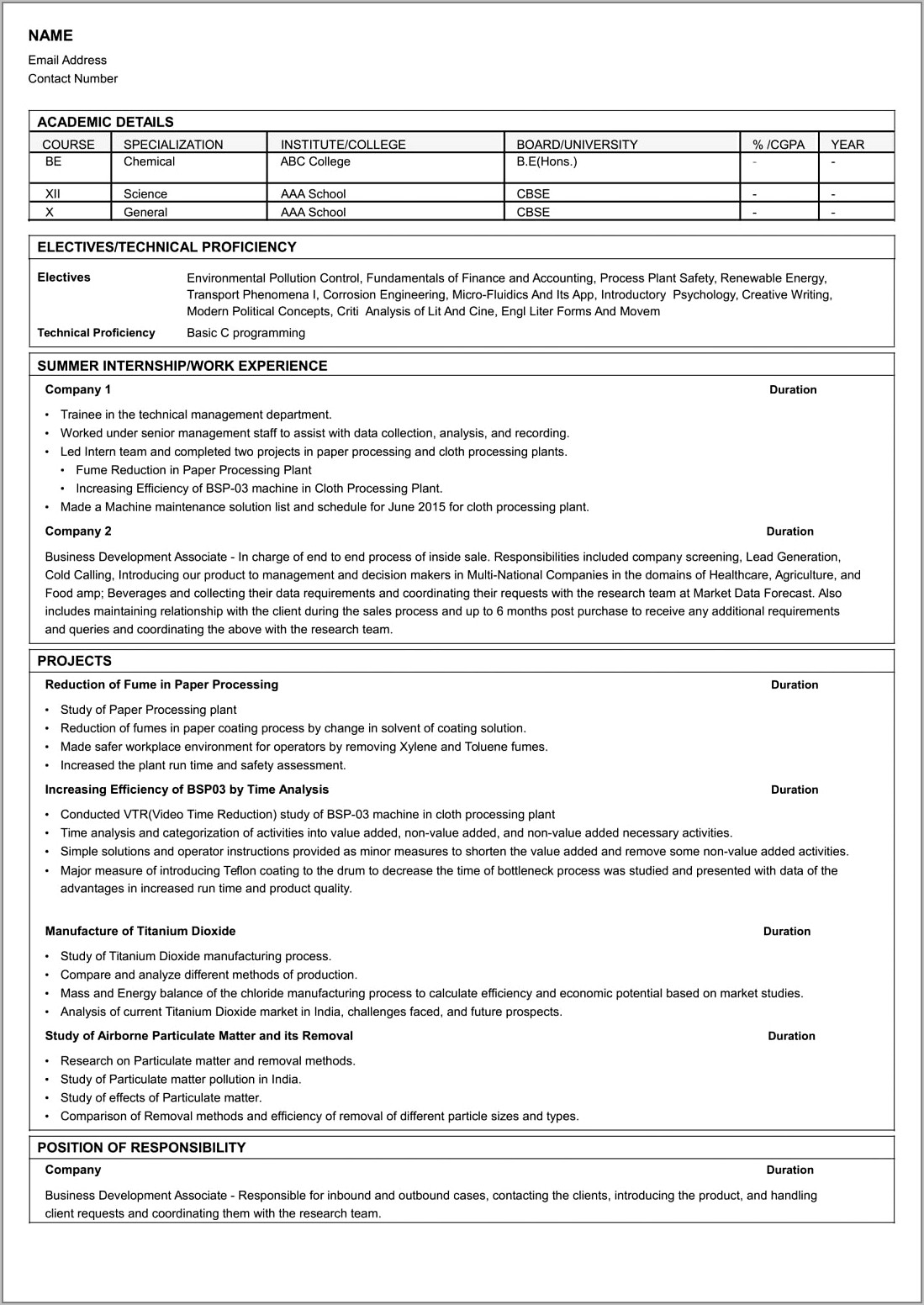Best Resume Format Free Download For Fresher
