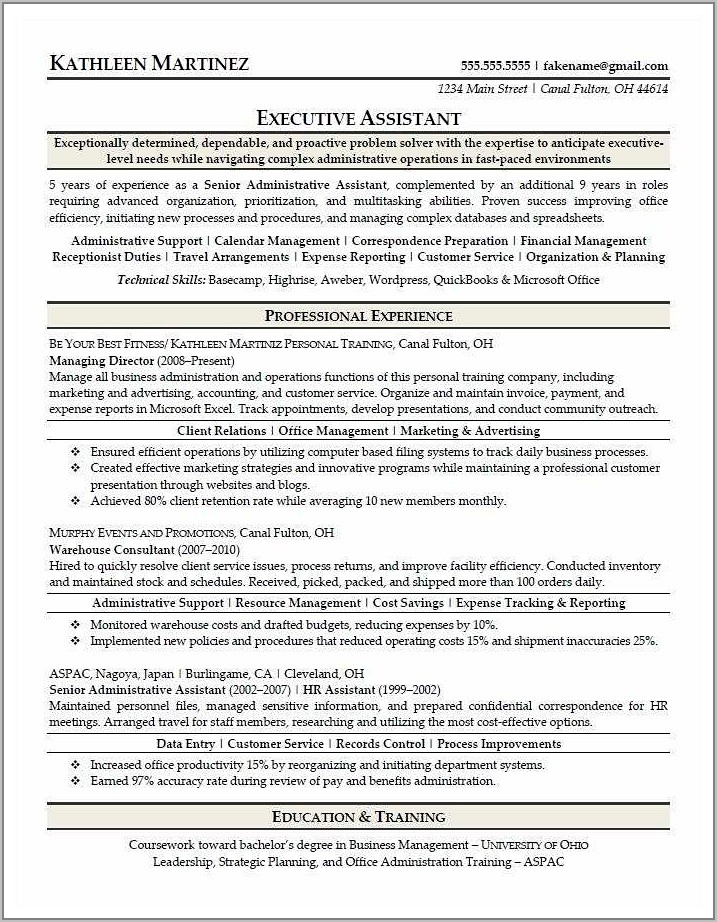 Best Resume Sample For Executive Assistant
