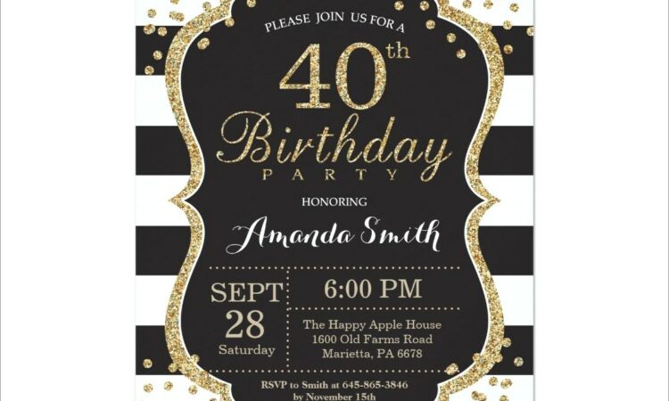 Black And Gold 40th Birthday Invitations