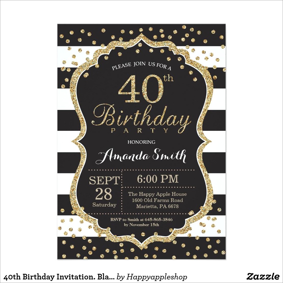 Black And Gold 40th Birthday Invitations