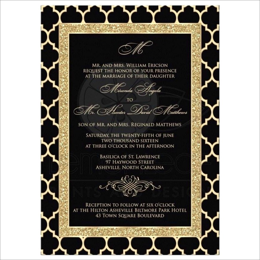 Black And Gold Blank Invitation Template