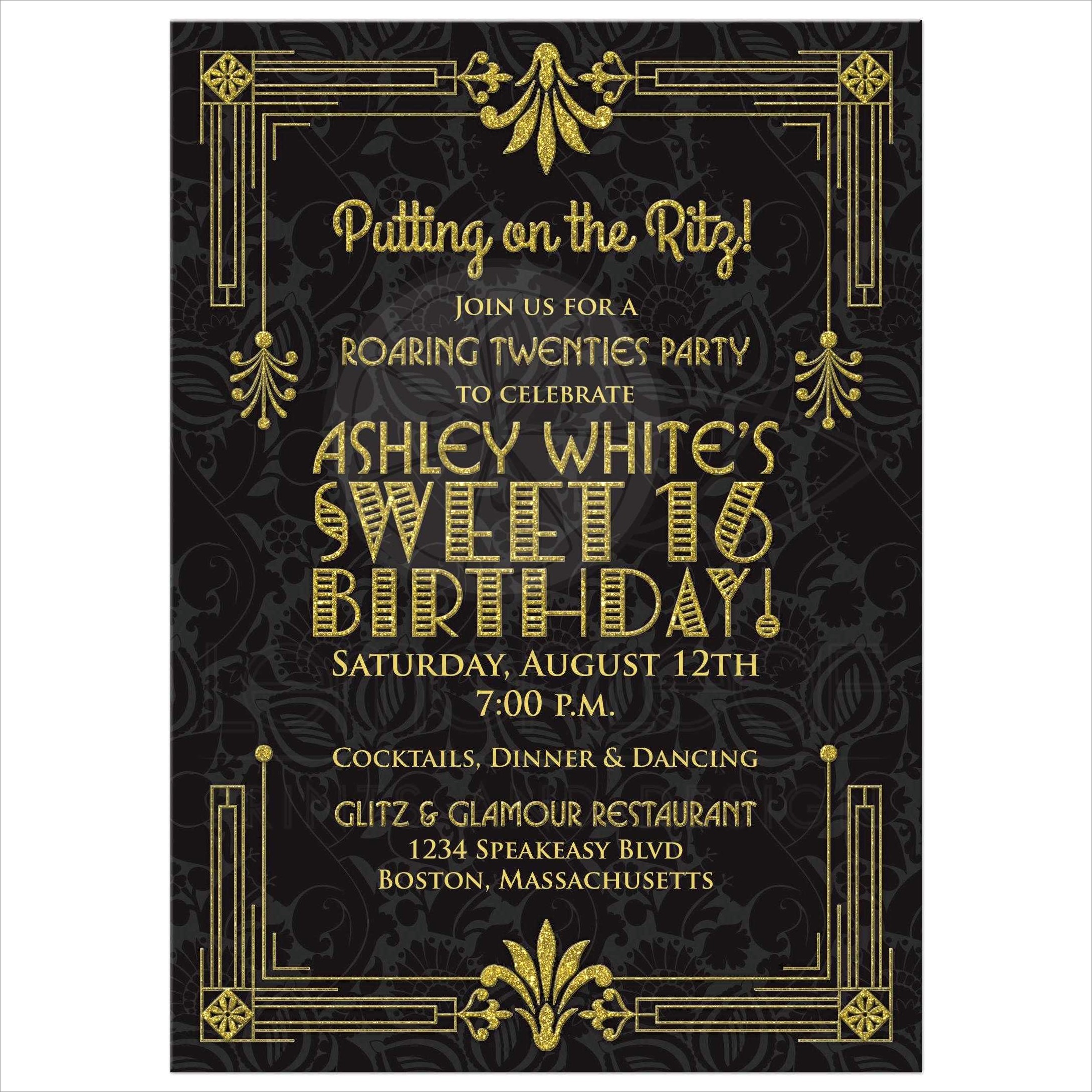 Black And Gold Sweet 16 Invitations