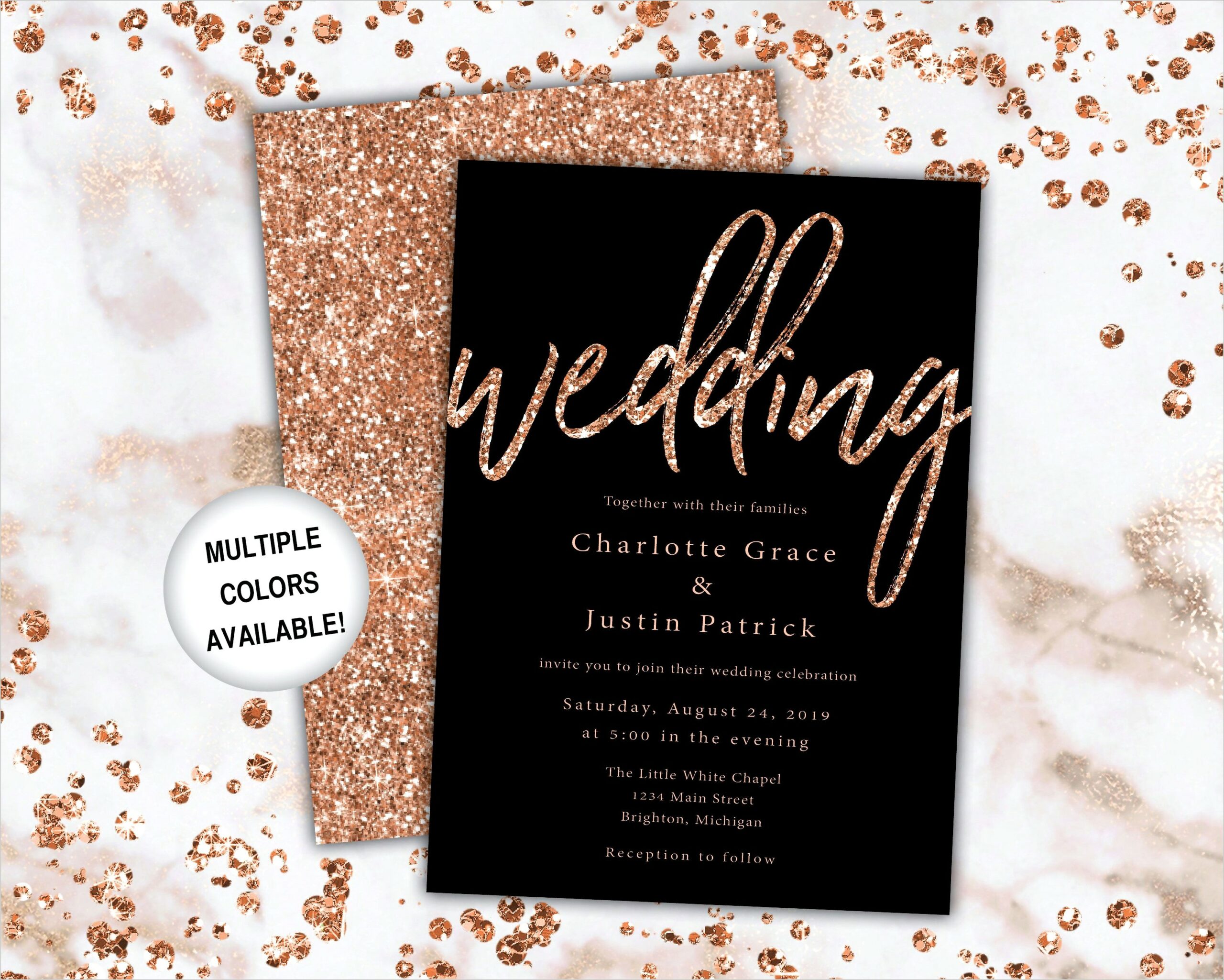 Black And Rose Gold Invitations