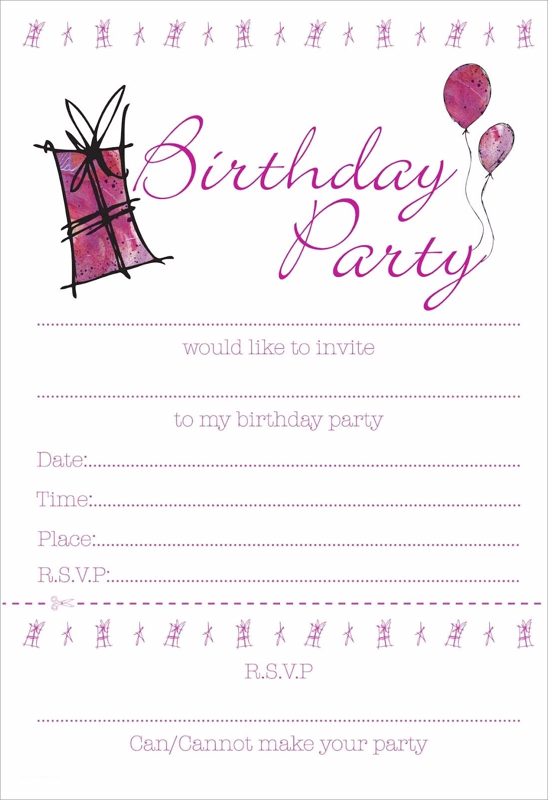 Blank 13th Birthday Invitations