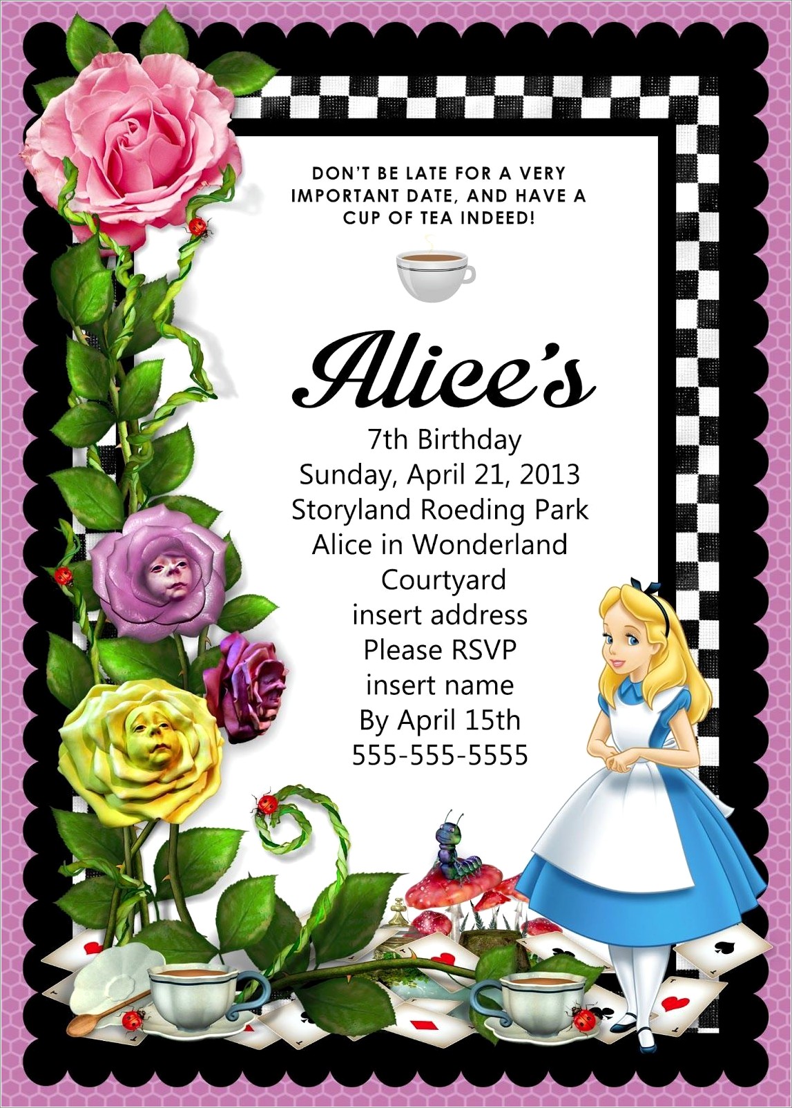Blank Alice In Wonderland Invitation Template
