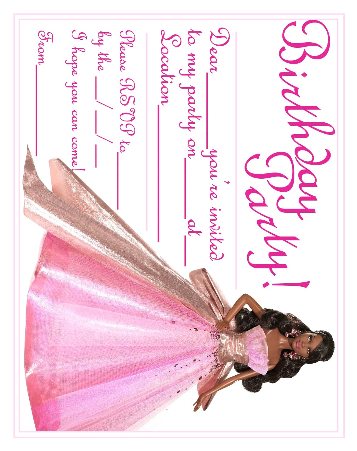 Blank Barbie Birthday Invitations
